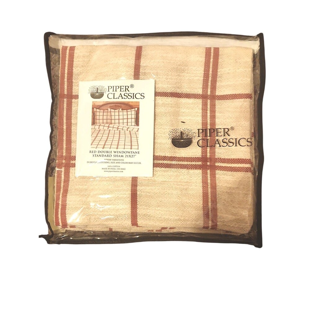 Piper Classics Red and Wheat Double Windowpane Standard Sham 21x27" NEW (1)